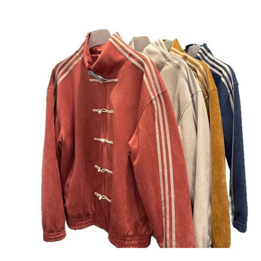 Silk Stand Collar Button Jacket for Men Spring Loose Tang Suit Coat